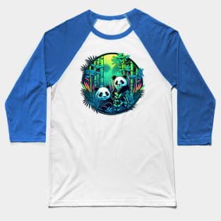Neon Pandas Sitting in Bamboo Forest Neon Baseball T-Shirt